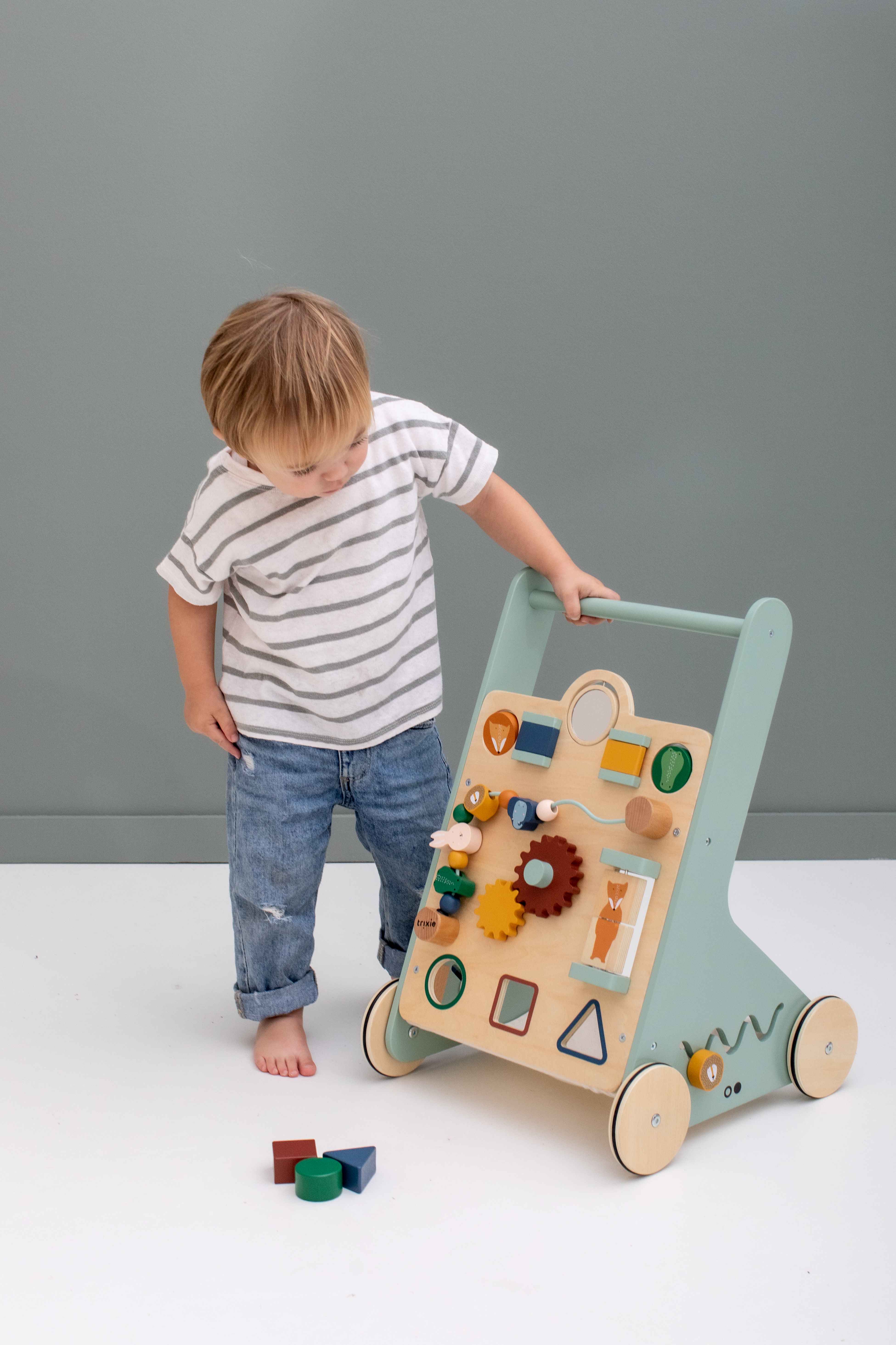 Chariot d activite en bois a pousser animaux Trixie